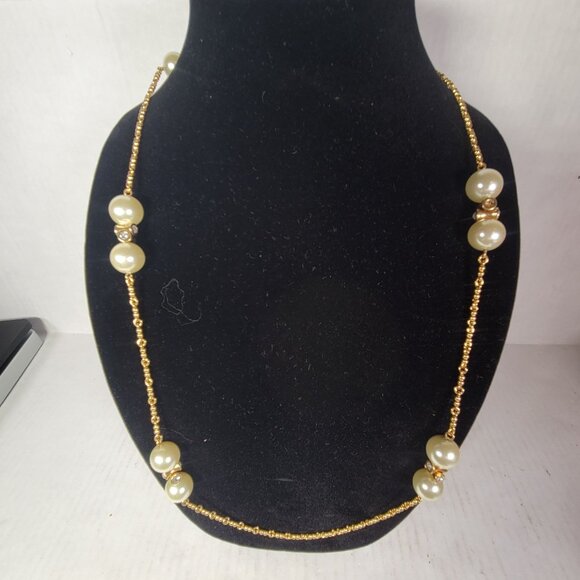 J.Crew Gold-Tone Chain Necklace With Faux Pearl & Rhinestone Accents - Picture 1 of 4